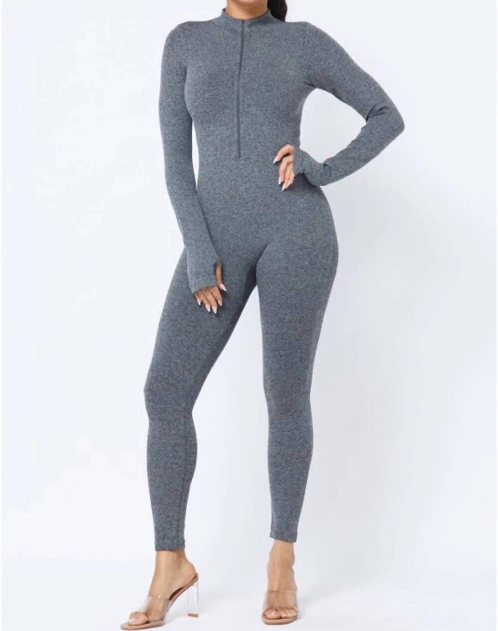 NEW JULIA BY LOVEJ break me off stretch thumb hole long sleeve seamless jumpsuit